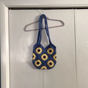 Blue Crochet Sunflower Crossbody Bag